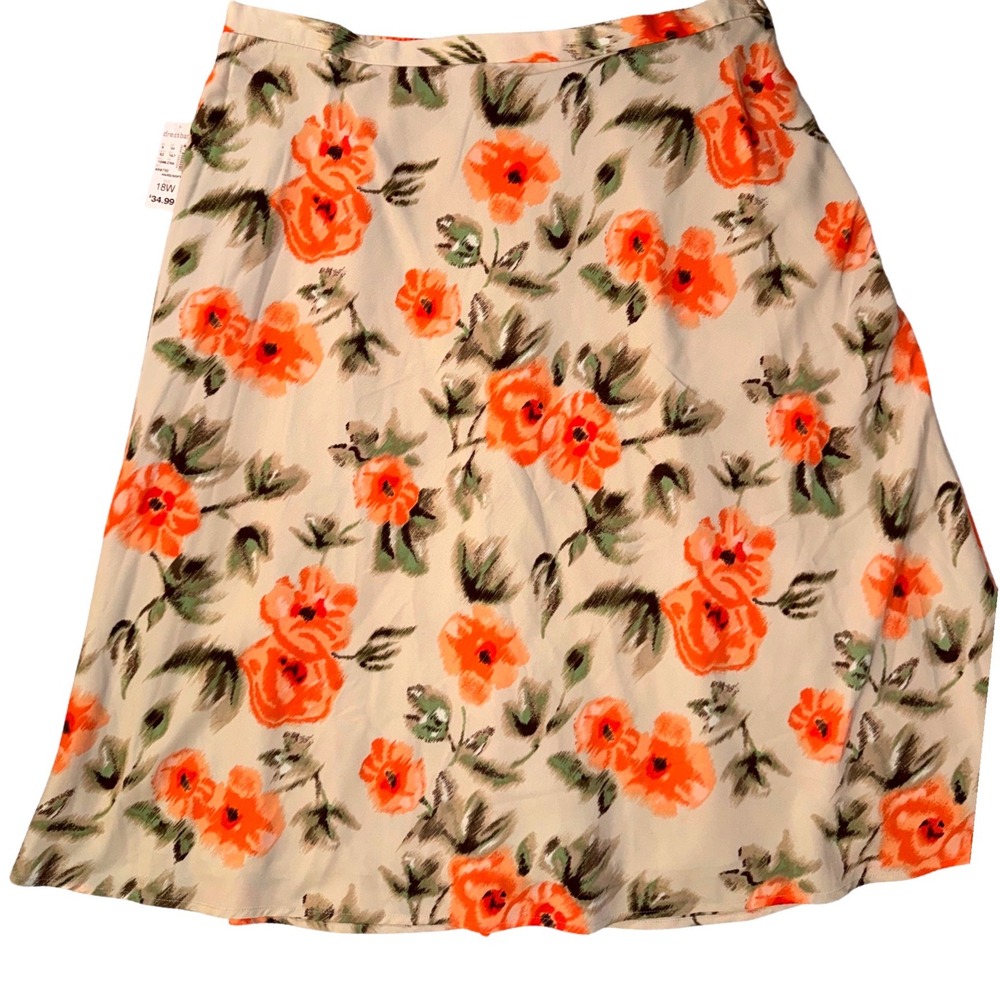 Dressbarn Woman Floral‎ Midi Skirt Orange Cream Poppy Print Plus Size 18W NWT